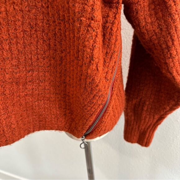 Topshop Burnt Orange Waffle Knit Chunky Sweater with side zips 180 - Picture 4 of 5